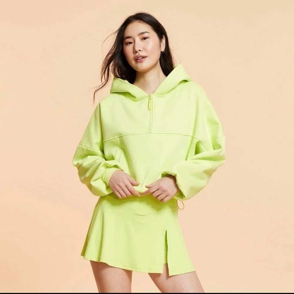 Blogilates Marshmallow Half Zip Hoodie Limeade Neon Green Cropped Sweatshirt 1X